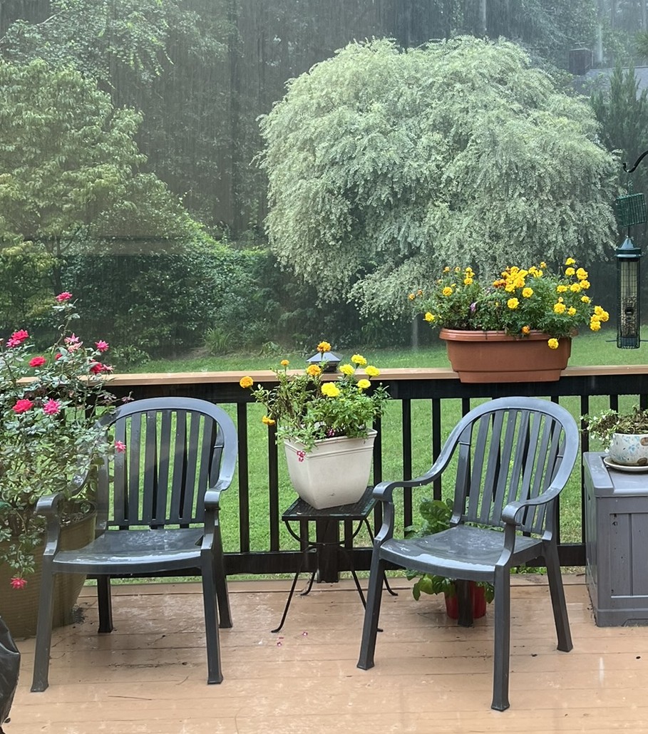summer rain deck and chairs